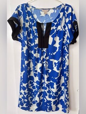 jonathan martin| Blue & White Floral Tunic Dress w/Black Trim Accents Sz 10